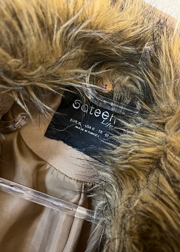 Kürk Yaka Camel Rengi Kaban - Görsel 4