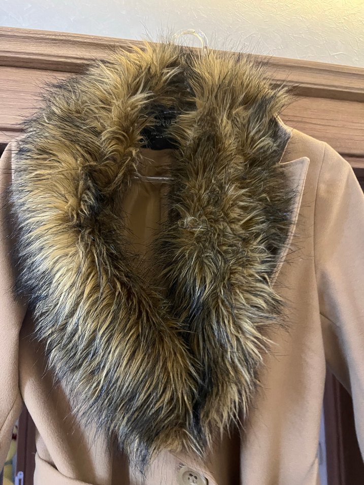 Kürk Yaka Camel Rengi Kaban - Görsel 3