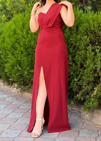 Trendyol & Milla Bordo Drapeli Uzun Kadın Elbise