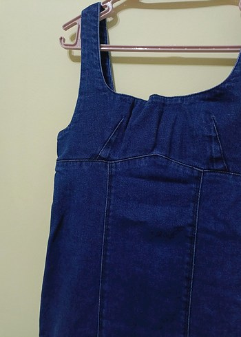 Lacivert Denim Midi Elbise - Görsel 3