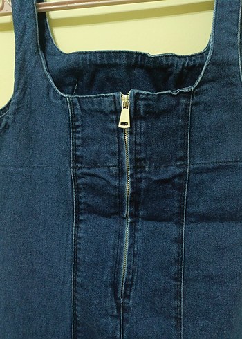 Lacivert Denim Midi Elbise - Görsel 4