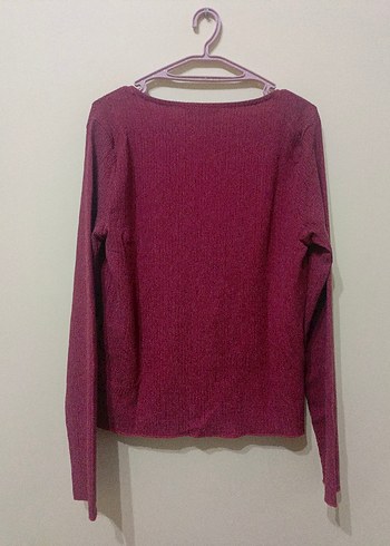 Bordo V Yaka Triko Kadın Kazak - Görsel 4