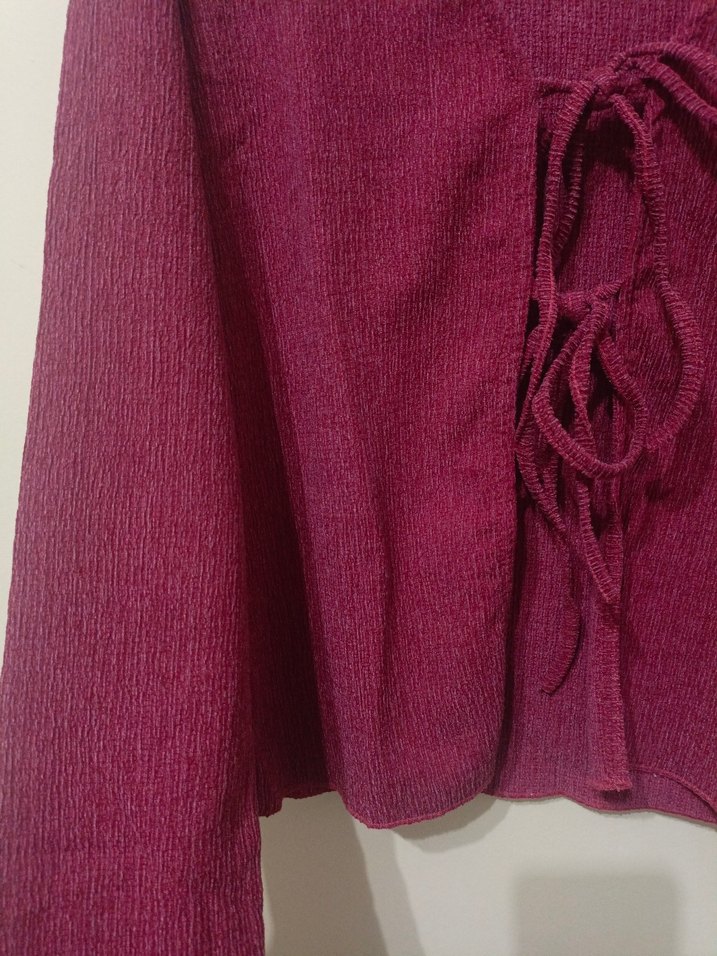 Bordo V Yaka Triko Kadın Kazak - Görsel 2