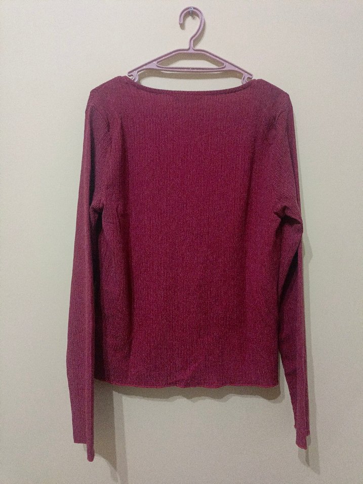 Bordo V Yaka Triko Kadın Kazak - Görsel 4