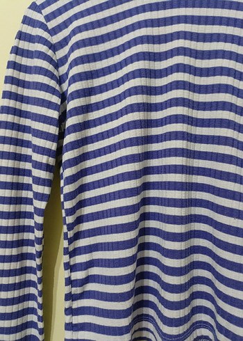 Mavi Çizgili Kadın Uzun Kollu Triko - Görsel 2