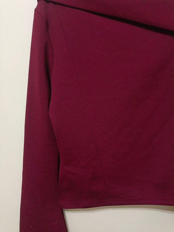 Bordo Drapeli Uzun Kollu Kadın Kazak - Görsel 3