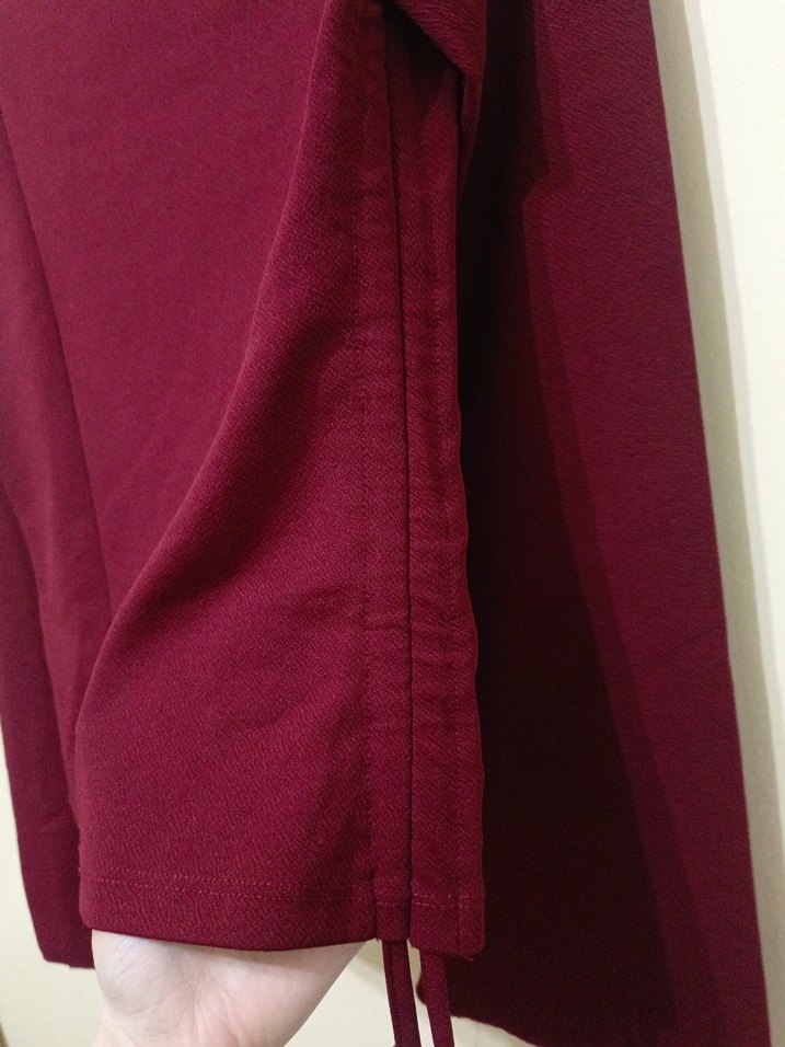 Bordo Drapeli Uzun Kollu Kadın Kazak - Görsel 5