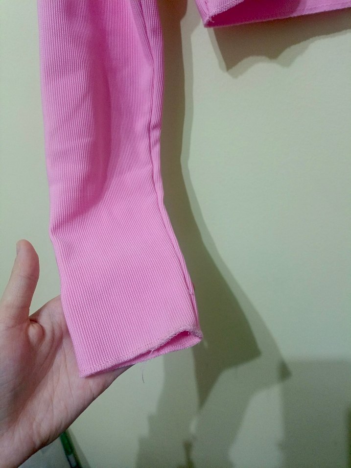 Pembe Fermuarlı V Yaka Kadın Ceket - Görsel 4