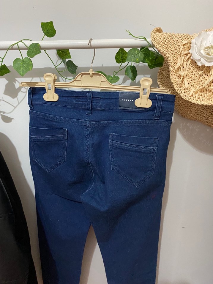 Siyah Mavi Dar Kesim Kadın Denim Pantolon - Görsel 2