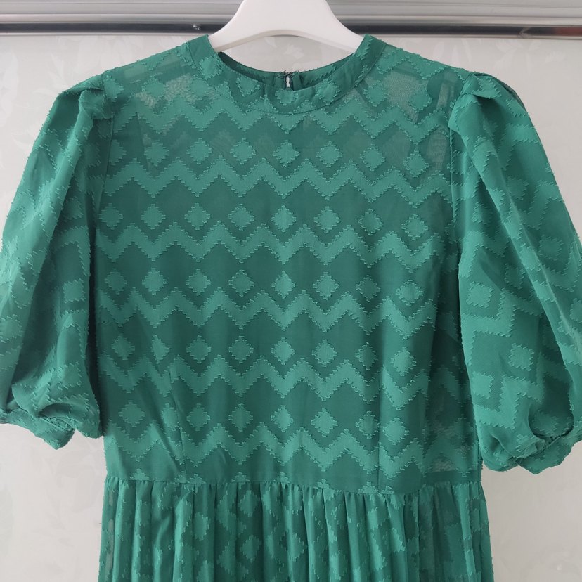 Kadın Yeşil Pilili Uzun Elbise - Görsel 3