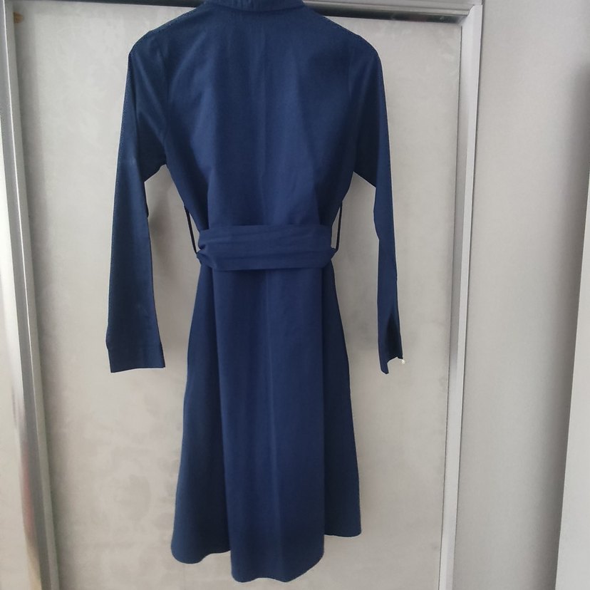 Lacivert Uzun Kollu Kuşaklı Elbise - Görsel 3