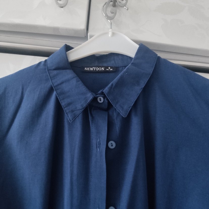 Lacivert Uzun Kollu Kuşaklı Elbise - Görsel 2