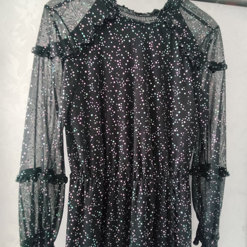 Uzun Siyah Fırfırlı Gotik Elbise - Görsel 2