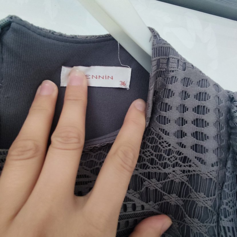 Gri Uzun Kollu Pilili Gotik Kadın Elbise - Görsel 3