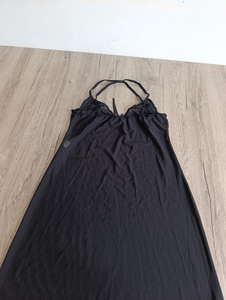 Siyah V Yaka İnce Askılı Gecelik - Görsel 2