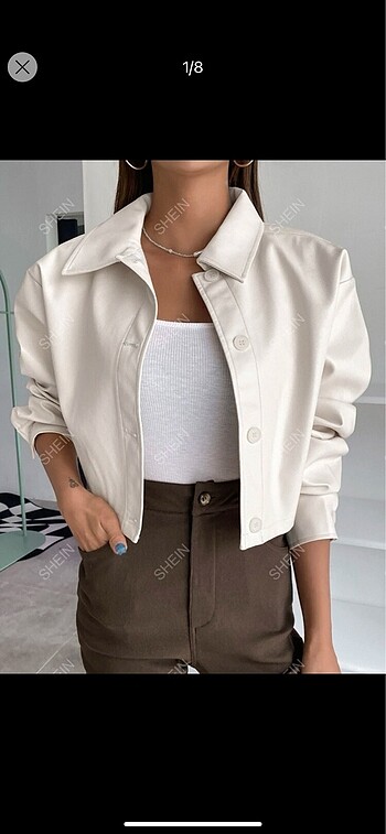 Bej crop deri ceket