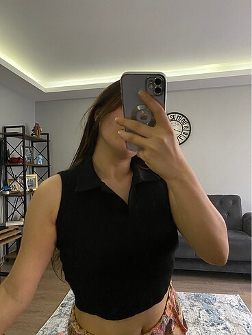 Koton Siyah beyaz gri Polo yaka bluz