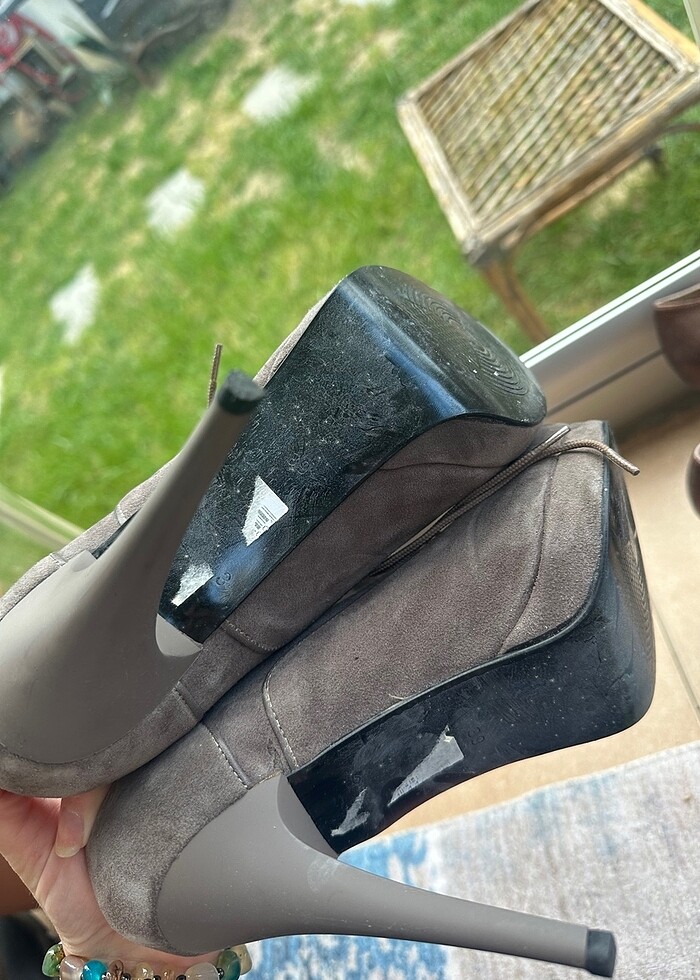 Gri bağcıklı platform topuklu bot - Görsel 4