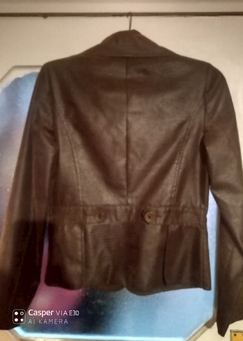 Kahverengi Deri Kadın Ceket - Görsel 3