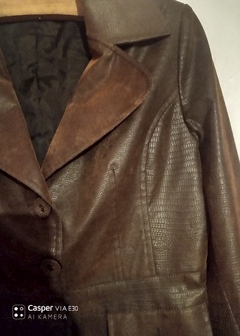 Kahverengi Deri Kadın Ceket - Görsel 2