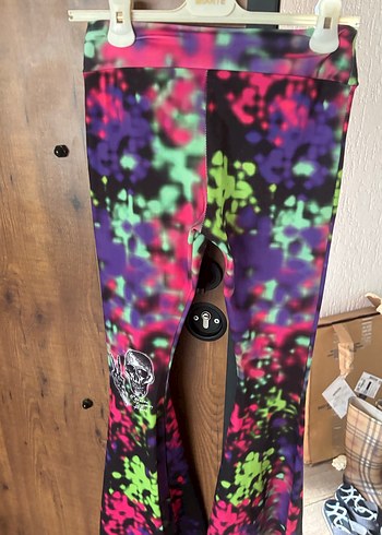 Kadın Çok Renkli Tie-Dye Yırtmaçlı Tayt - Görsel 2