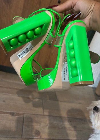 Şeffaf Bantlı Yeşil Platform Topuklu Kadın Ayakkabı - Görsel 4