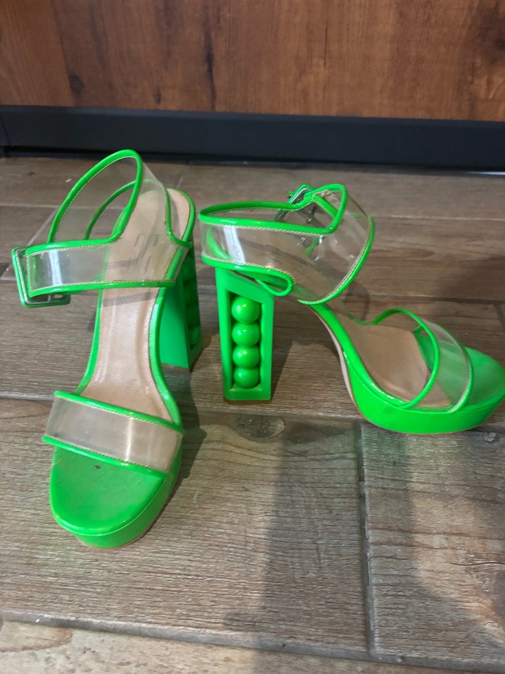 Şeffaf Bantlı Yeşil Platform Topuklu Kadın Ayakkabı - Görsel 3