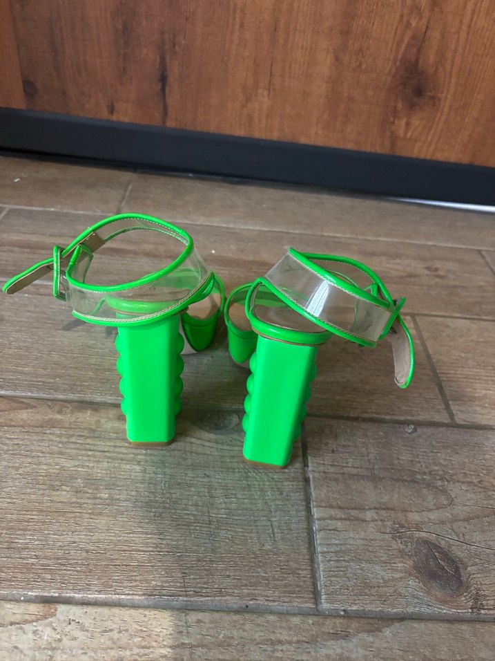 Şeffaf Bantlı Yeşil Platform Topuklu Kadın Ayakkabı - Görsel 2