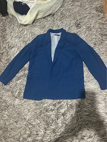 38 Beden mavi Renk Blazer keten Ceket