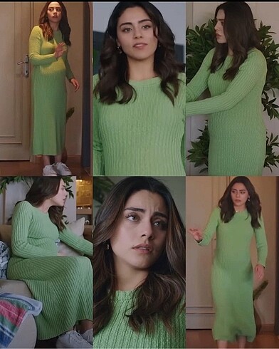 Mango yeşil örgü elbise