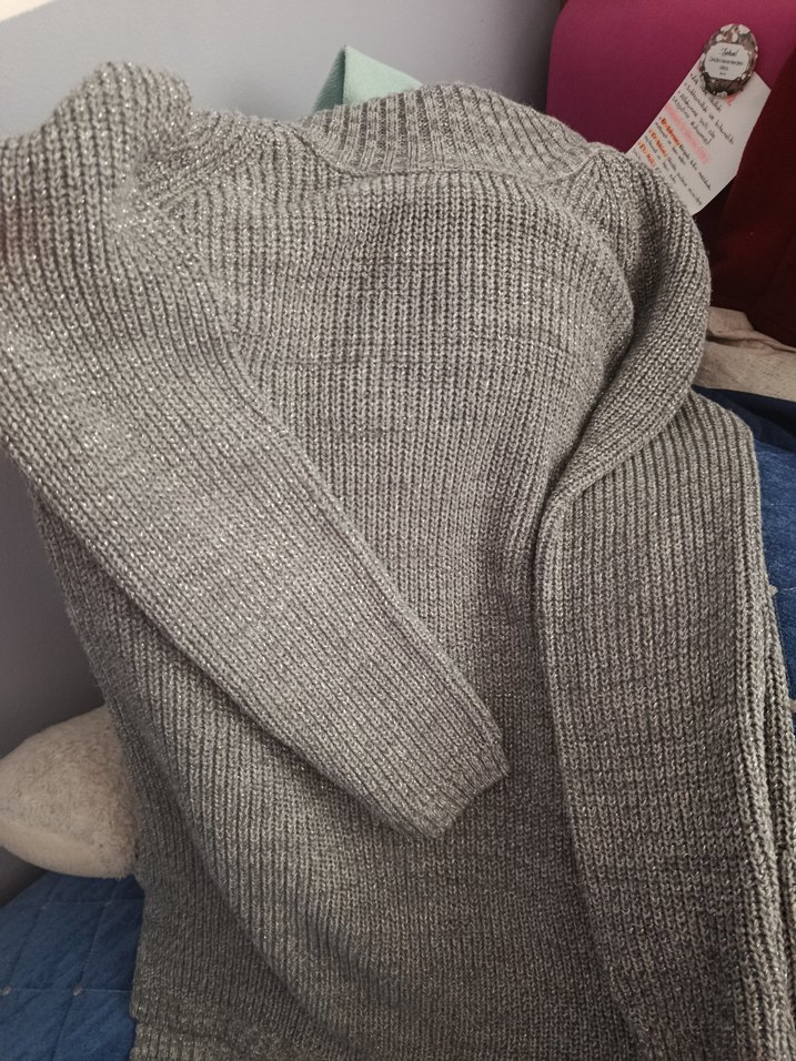 Gri Simli Örgü Boğazlı Kadın Kazak - Görsel 3