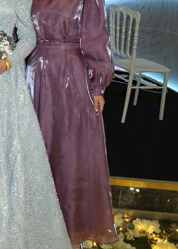 Uzun Mor Şeffaf Kadın Janjan Abiye Elbise - Görsel 2