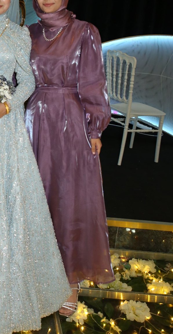 Uzun Mor Şeffaf Kadın Janjan Abiye Elbise - Görsel 2