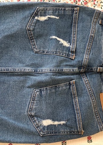 26 Beden Pull&Bear Koyu Mavi Denim Midi Mini Etek