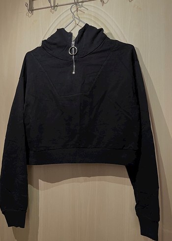 Fermuarlı Siyah Yüksek Yakalı Kadın Sweatshirt