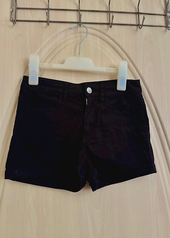 Düğmeli Siyah Mini Denim Şort