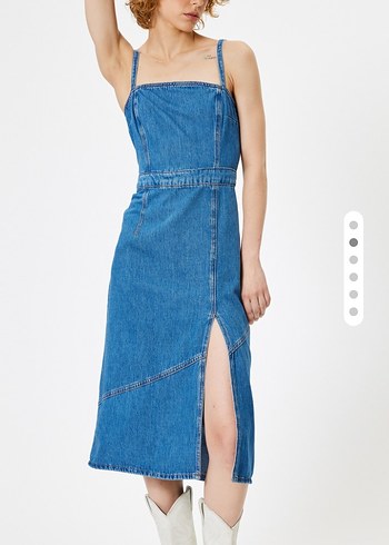 Denim Uzun Boy Askılı Kadın Elbise