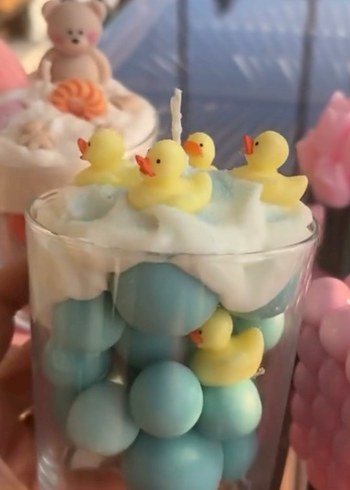 Mavi Pastel Mum ve Ördek Figürlü Mumluk - Görsel 2