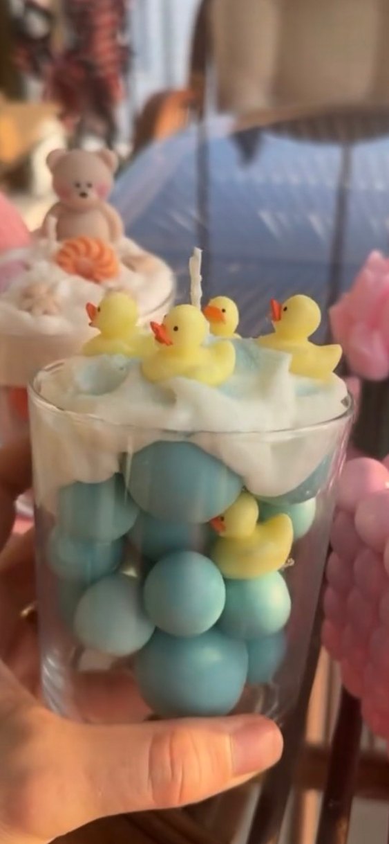 Mavi Pastel Mum ve Ördek Figürlü Mumluk - Görsel 2