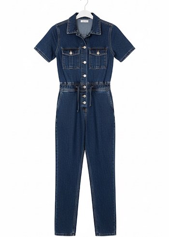 Trendyol & Milla Kadın Lacivert Kısa Kollu Denim Tulum