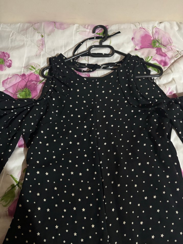 Uzun Kollu Siyah Puantiyeli Bohem Elbise - Görsel 3