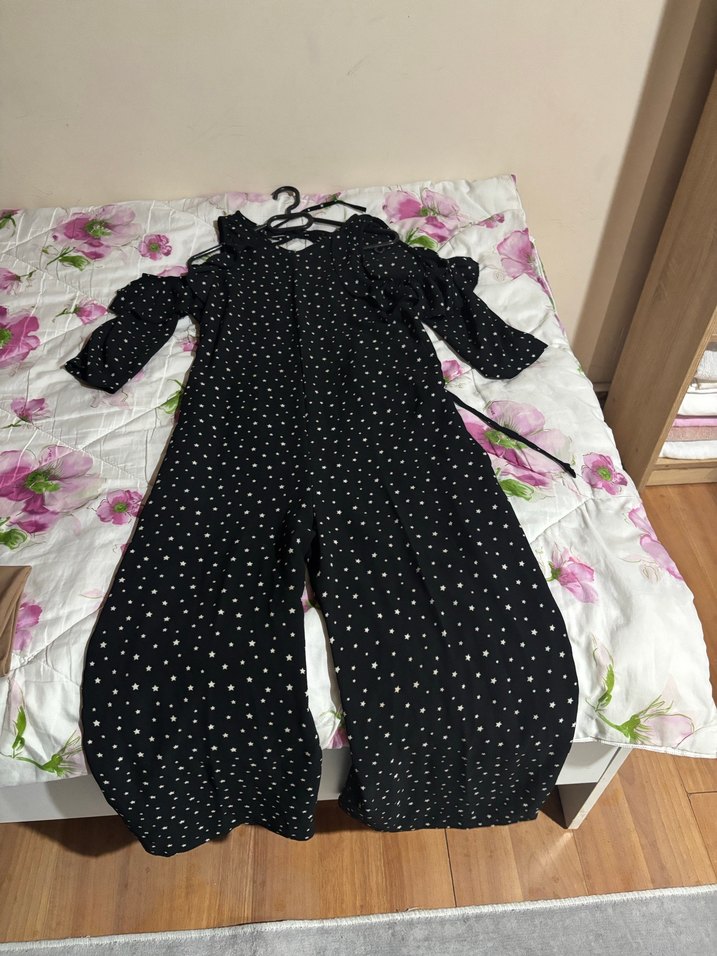 Uzun Kollu Siyah Puantiyeli Bohem Elbise - Görsel 2