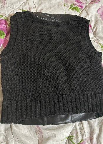 Siyah Deri Kolsuz Biker Ceket - Görsel 2