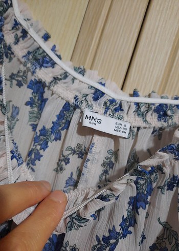 s Beden Mango Suit Kısa Kollu Bohem Şifon Bluz