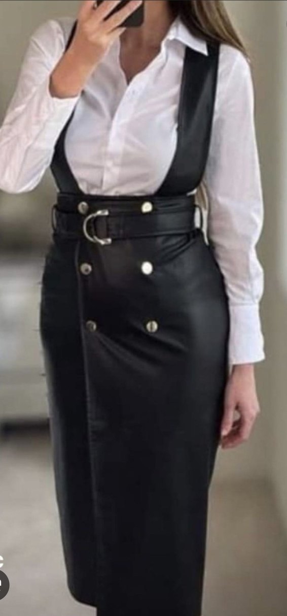 Siyah Deri Ofis Elbisesi - Görsel 3