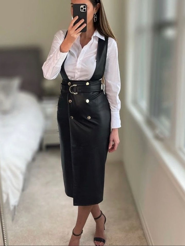 Siyah Deri Ofis Elbisesi - Görsel 2