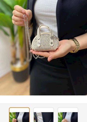 Parlak Beyaz Payetli Mini Çapraz Çanta