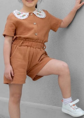 Zara dantel Yakalı Müslim Kız şortlu takimi