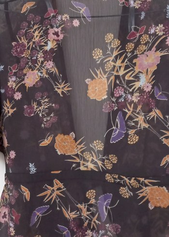 Mor Desenli Bohem Midi Kimono
