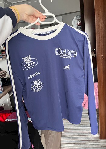 Mavi Baskılı Kadın Sweatshirt Velcro Detaylı - Görsel 2